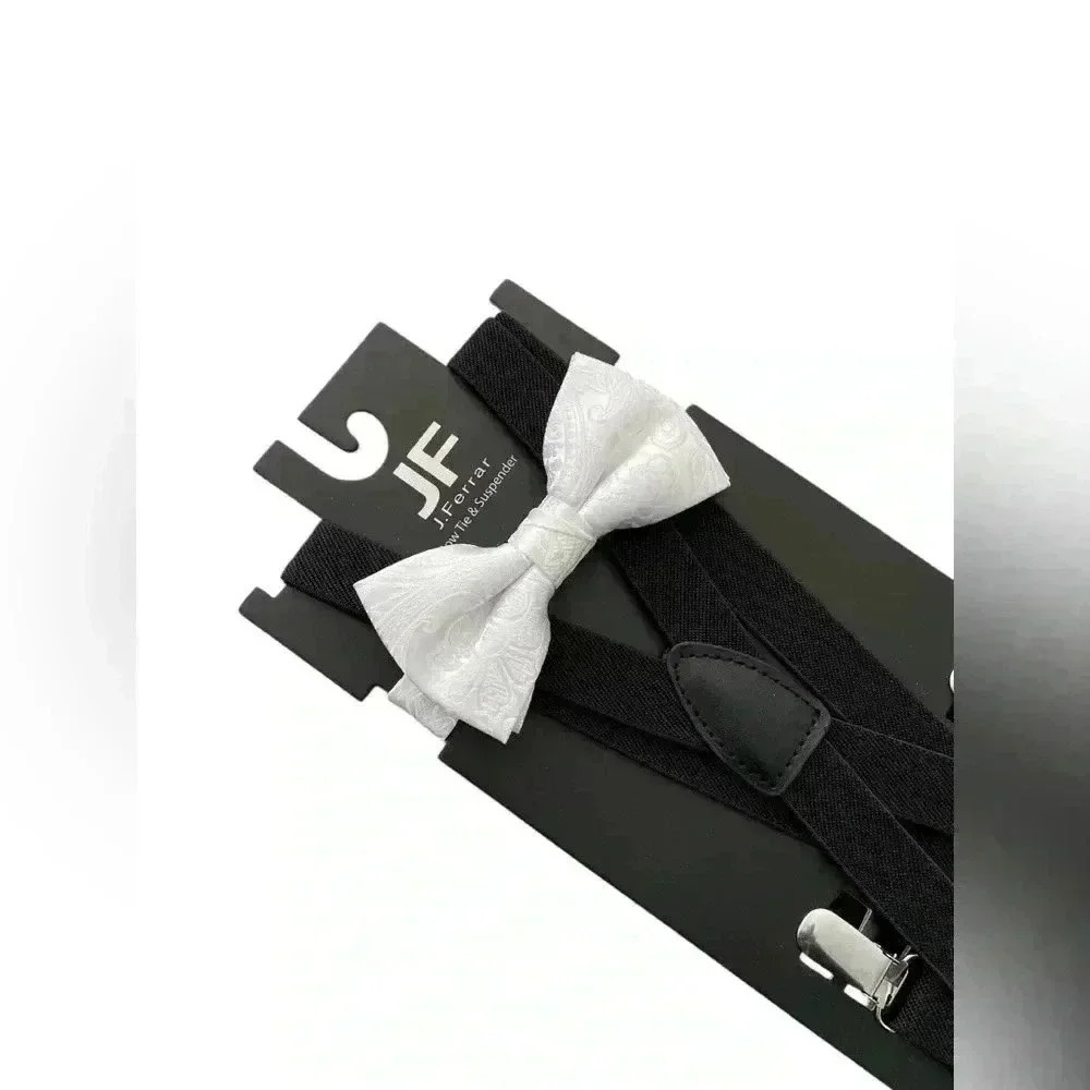 NWT J.‎ Ferrar Paisley Bow Tie Set-White - Picture 2 of 4